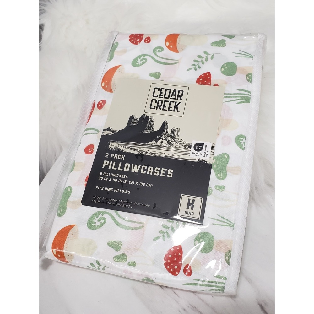 NEW 2 PIECE PILLOWCASE KING SZ MUSHROOM GARDEN BOTANICAL WHIMSICAL GNOME PLANTS